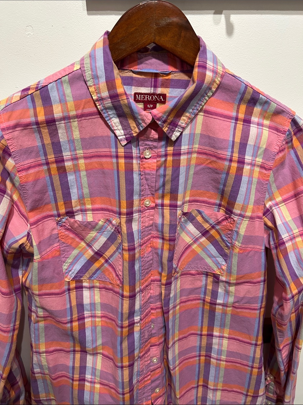 Merona Pink, Purple & Orange Plaid Button-Down Shirt